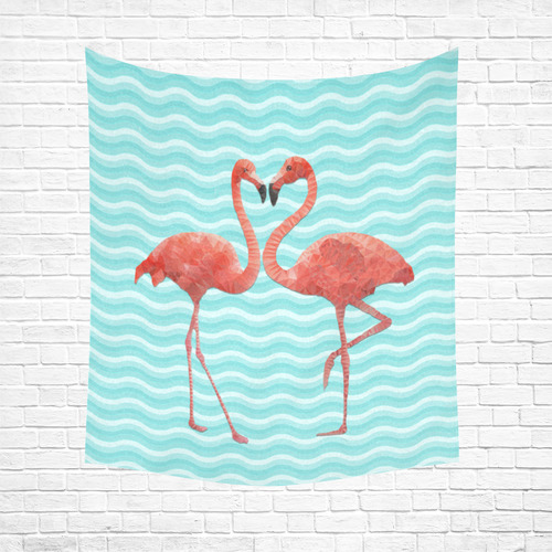 flamingo love Cotton Linen Wall Tapestry 51"x 60"