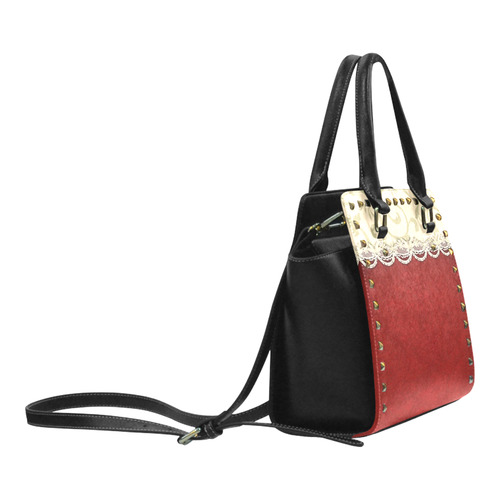 Red Velvet Antique Lace Rivet Shoulder Handbag (Model 1645)
