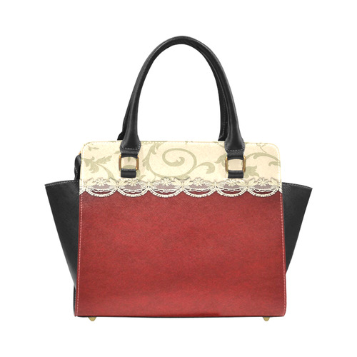 Red Velvet Antique Lace Rivet Shoulder Handbag (Model 1645)