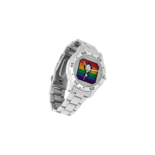 Pixel Rainbow Exclamation Point "!" Box Men's Stainless Steel Analog Watch(Model 108)