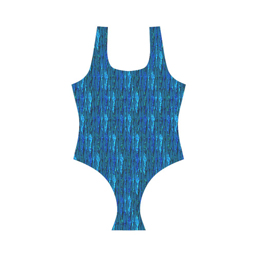 Abstract Scales of Blue Strands Vest One Piece Swimsuit (Model S04)