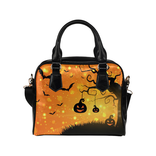 Cute Halloween Pumpkins Scary Black Bats Shoulder Handbag (Model 1634)