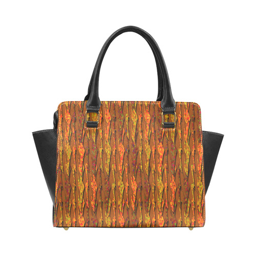 Abstract Strands of Fall Colors - Brown, Orange Rivet Shoulder Handbag (Model 1645)