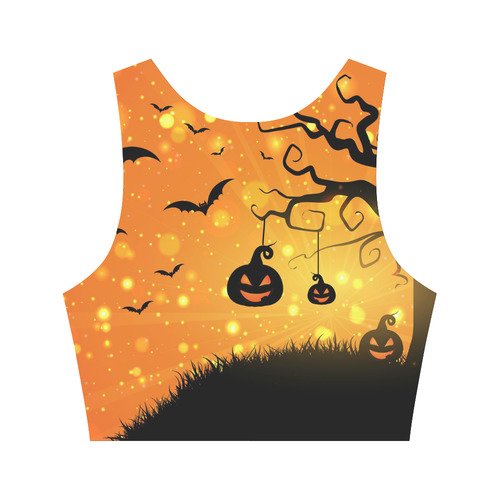 Cute Halloween Pumpkins Scary Black Bats Women's Crop Top (Model T42)