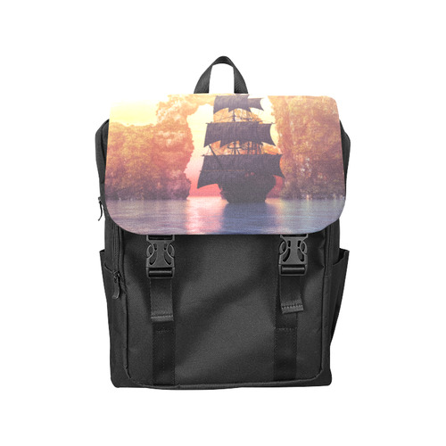 A pirate ship off an island at a sunset Casual Shoulders Backpack (Model 1623)