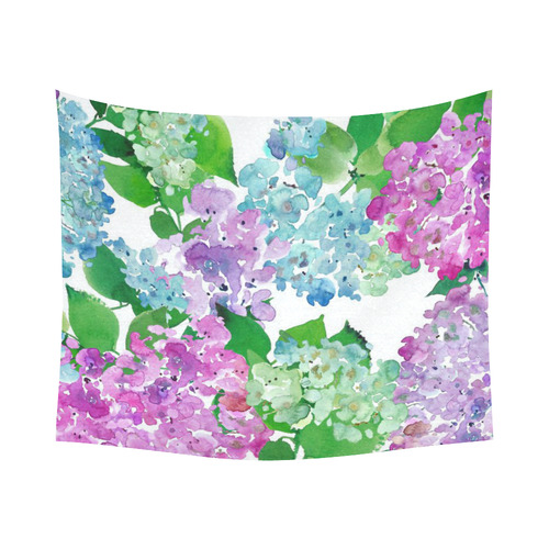 Watercolor Hydrangea Cotton Linen Wall Tapestry 60"x 51"