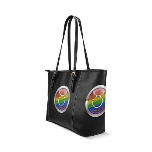 Taurus - LGBT Pride Rainbow Leather Tote Bag/Large (Model 1640)