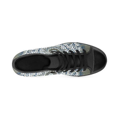 Blue, grey and white mandala Men’s Classic High Top Canvas Shoes /Large Size (Model 017)