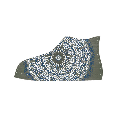 Blue, grey and white mandala Men’s Classic High Top Canvas Shoes /Large Size (Model 017)