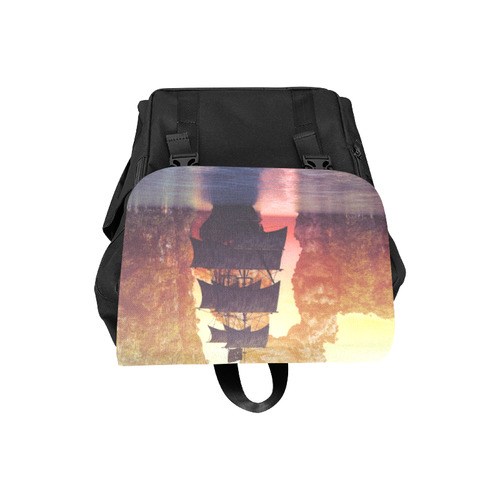 A pirate ship off an island at a sunset Casual Shoulders Backpack (Model 1623)