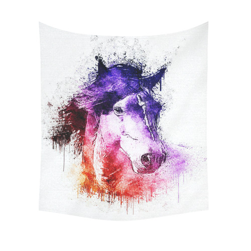 watercolor horse Cotton Linen Wall Tapestry 51"x 60"