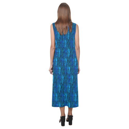 Abstract Scales of Blue Strands Phaedra Sleeveless Open Fork Long Dress (Model D08)