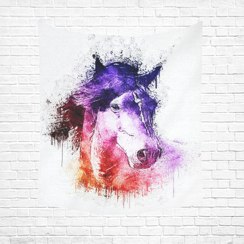 watercolor horse Cotton Linen Wall Tapestry 51"x 60"