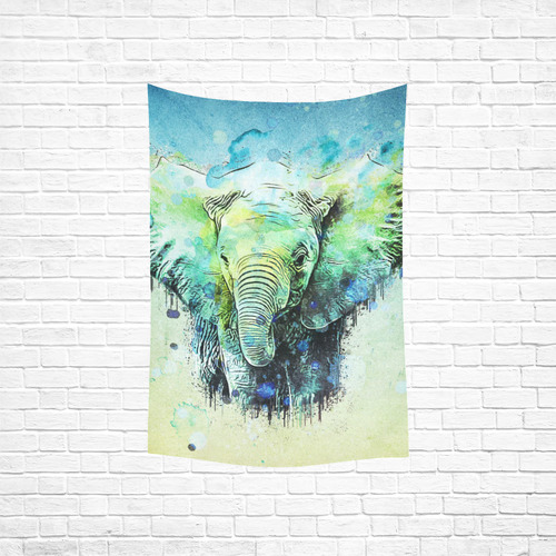 watercolor elephant Cotton Linen Wall Tapestry 40"x 60"