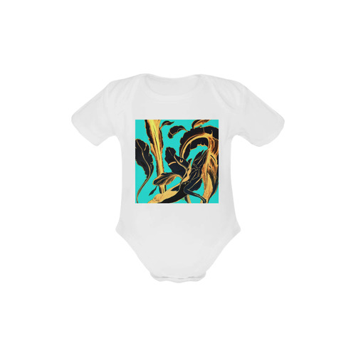 Blue Succulent gold teal Baby Powder Organic Short Sleeve One Piece (Model T28)