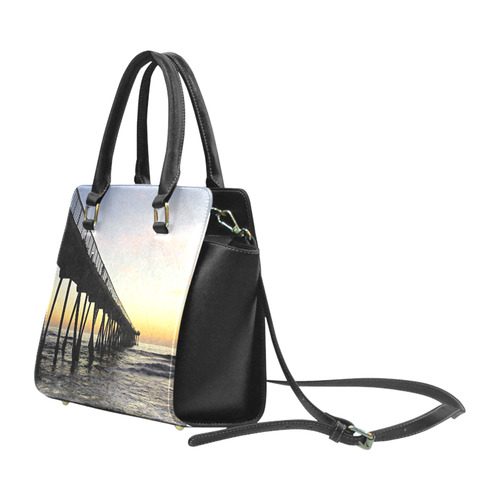 meet at the pier, yellow sunset Rivet Shoulder Handbag (Model 1645)