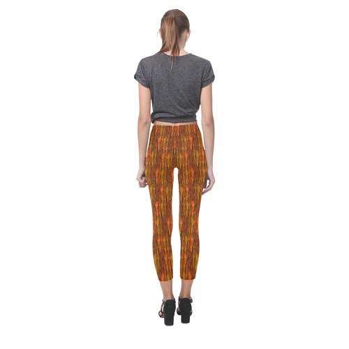 Abstract Strands of Fall Colors - Brown, Orange Capri Legging (Model L02)