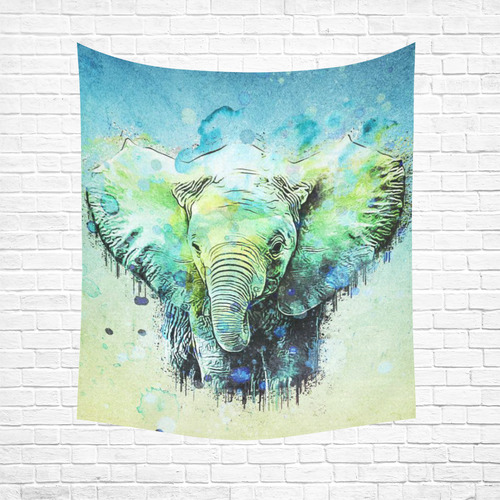 watercolor elephant Cotton Linen Wall Tapestry 51"x 60"