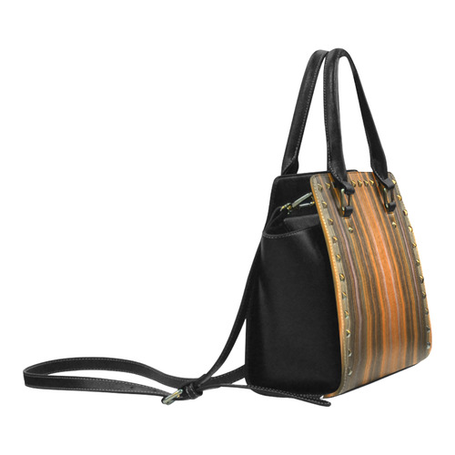 Orange Black Green Vertical Stripes Rivet Shoulder Handbag (Model 1645)