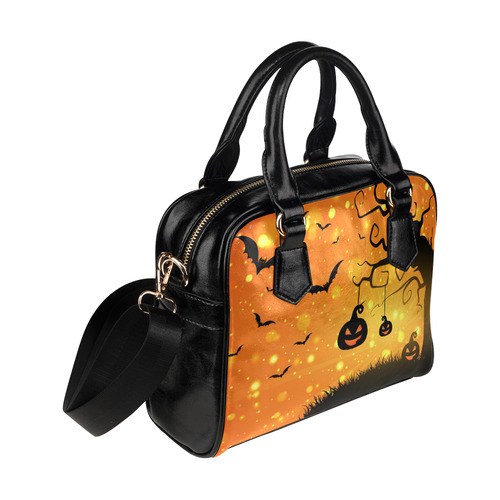 Cute Halloween Pumpkins Scary Black Bats Shoulder Handbag (Model 1634)