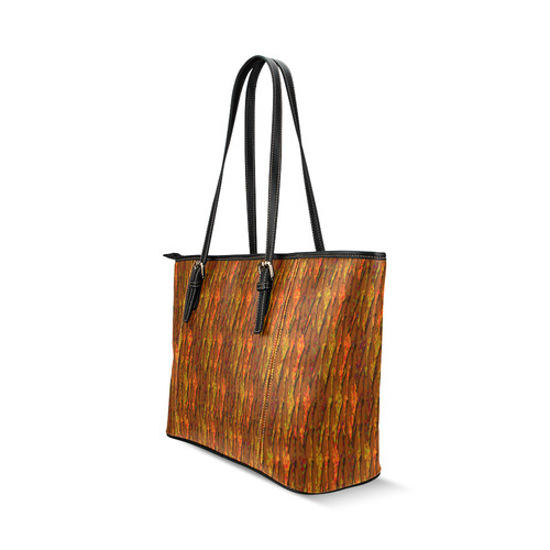 Abstract Strands of Fall Colors - Brown, Orange Leather Tote Bag/Large (Model 1640)