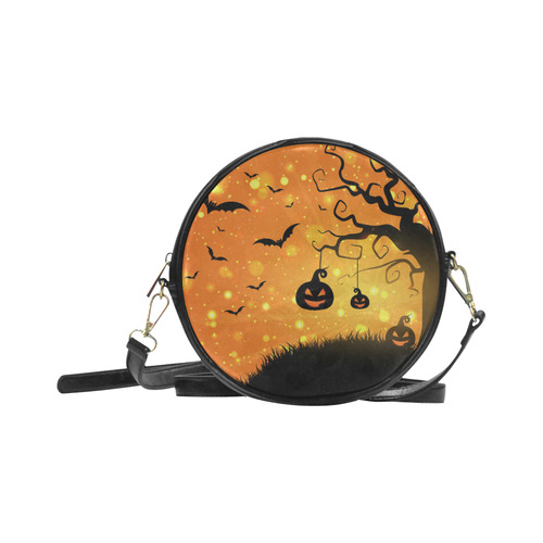 Cute Halloween Pumpkins Scary Black Bats Round Sling Bag (Model 1647)