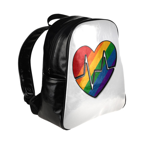 Rainbow Beating Heart Multi-Pockets Backpack (Model 1636)