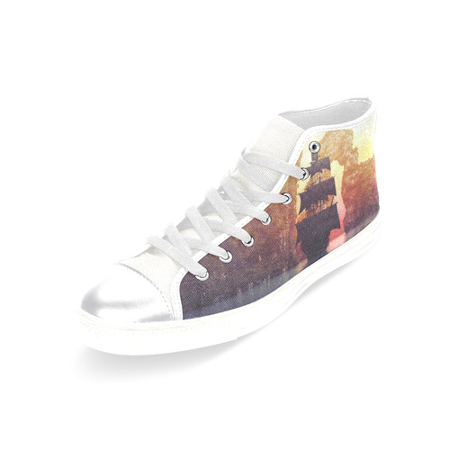 5 A pirate ship off an island at a sunset Women's Classic High Top Canvas Shoes (Model 017)