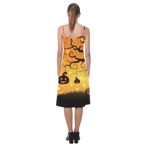 Cute Halloween Pumpkins Evil Black Bats Alcestis Slip Dress (Model D05)