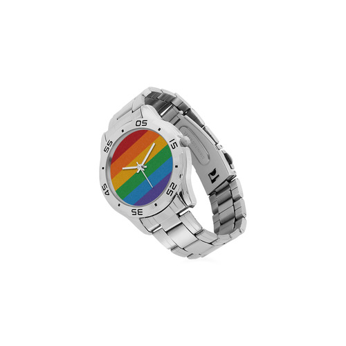 Rainbow Pride Flag Men's Stainless Steel Analog Watch(Model 108)