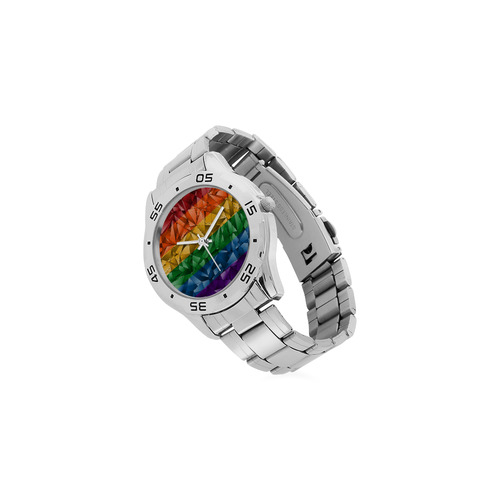 Abstract Lines Rainbow Flag Men's Stainless Steel Analog Watch(Model 108)