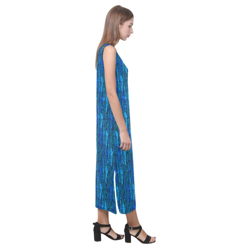 Abstract Scales of Blue Strands Phaedra Sleeveless Open Fork Long Dress (Model D08)