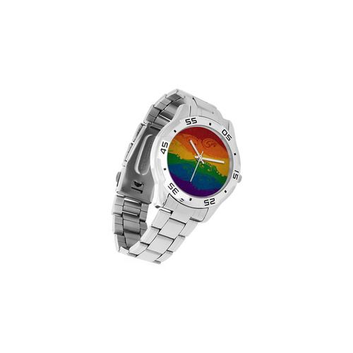 Ornamental Rainbow Flag Men's Stainless Steel Analog Watch(Model 108)