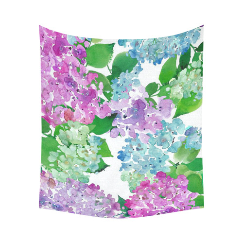 Watercolor Hydrangea Cotton Linen Wall Tapestry 60"x 51"