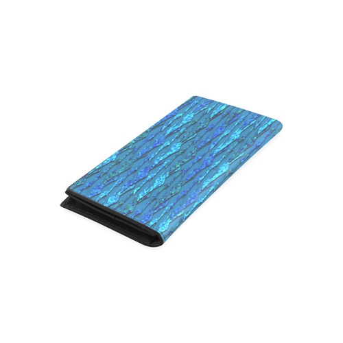 Abstract Scales of Blue Strands Women's Leather Wallet (Model 1611)