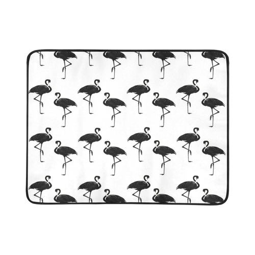 Flamingo Silhouettes Pattern Black White Beach Mat 78"x 60"