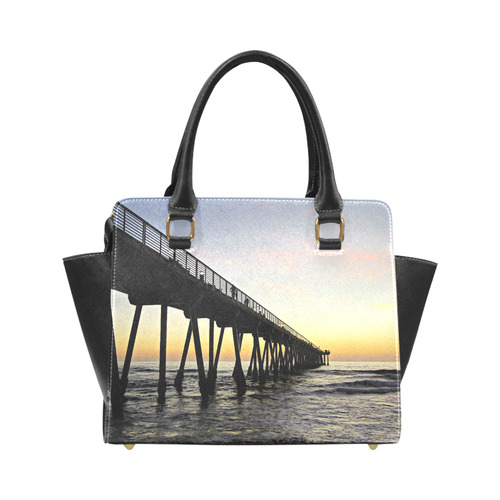 meet at the pier, yellow sunset Rivet Shoulder Handbag (Model 1645)