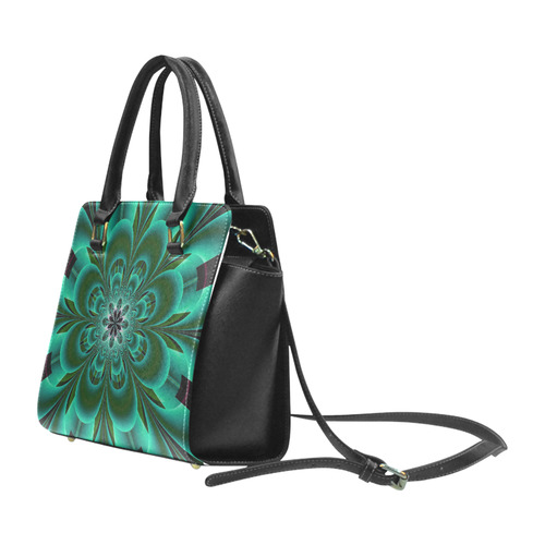 Emerald Green Mandala Flower Rivet Shoulder Handbag (Model 1645)