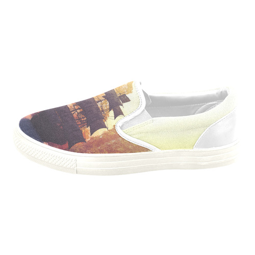 2 A pirate ship off an island at a sunset Women's Unusual Slip-on Canvas Shoes (Model 019)