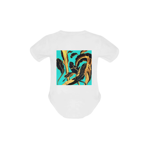 Blue Succulent gold teal Baby Powder Organic Short Sleeve One Piece (Model T28)