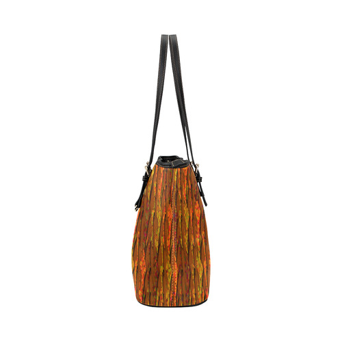 Abstract Strands of Fall Colors - Brown, Orange Leather Tote Bag/Small (Model 1651)