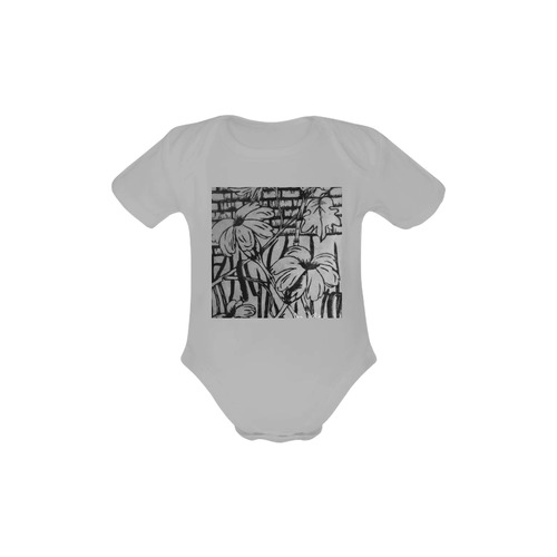 Black and white palm flowers Baby Powder Organic Short Sleeve One Piece (Model T28)