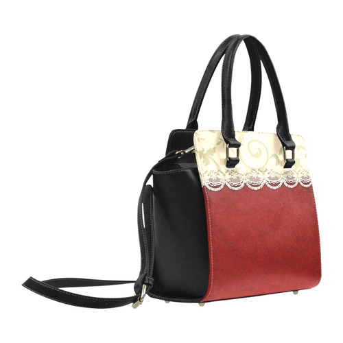 Red Velvet Antique Lace Classic Shoulder Handbag (Model 1653)