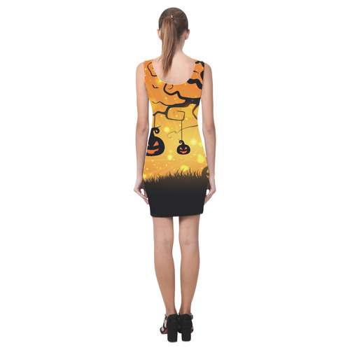 Cute Halloween Pumpkins Evil Black Bats Medea Vest Dress (Model D06)