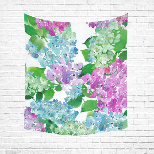 Watercolor Hydrangea Cotton Linen Wall Tapestry 51"x 60"