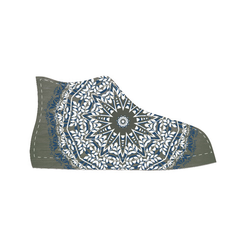 Blue, grey and white mandala Men’s Classic High Top Canvas Shoes /Large Size (Model 017)