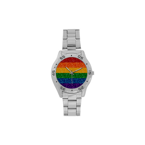 Rainbow Pixel Flag Men's Stainless Steel Analog Watch(Model 108)