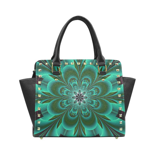 Emerald Green Mandala Flower Rivet Shoulder Handbag (Model 1645)