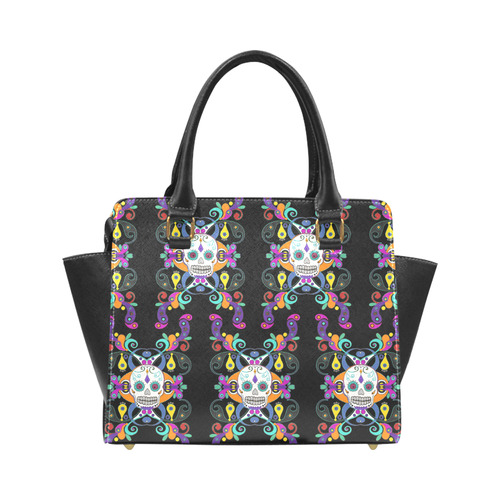 Día De Los Muertos Skulls Ornaments multicolored Rivet Shoulder Handbag (Model 1645)