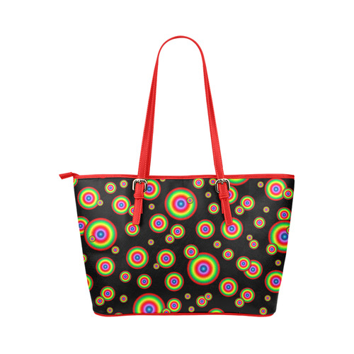 Neon Colored different sized targets Leather Tote Bag/Large (Model 1651)